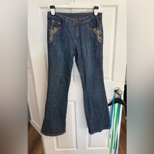 VINTAGE Y2K A.Z.I. Statement Embroidered Flare Jeans Boho Festival Size 10 Bling